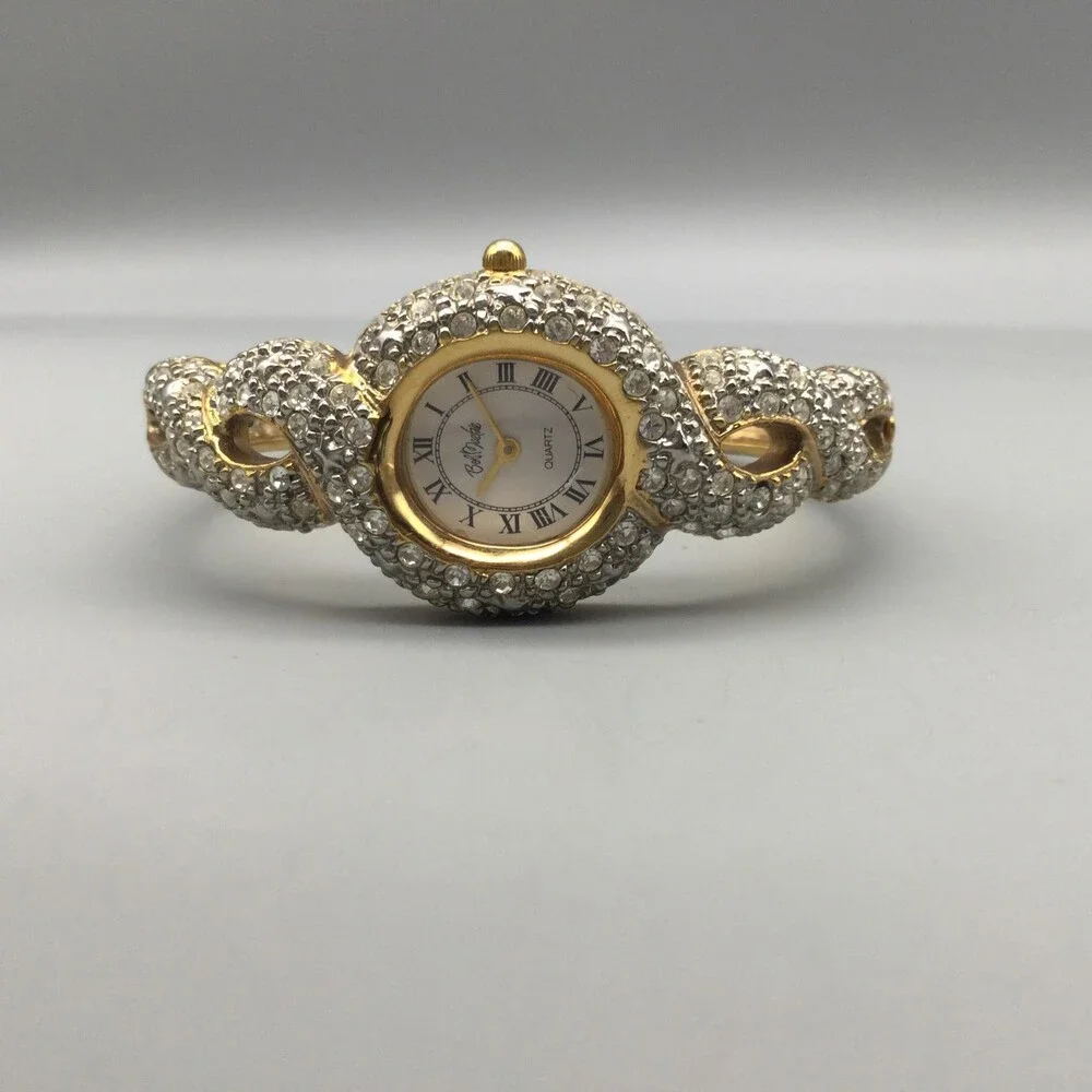 Bob Mackie Watch Womens Watch 26mm White Dial Gold Tone Bangle New Battery 6.5